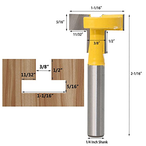 Yakamoz 1/4" Shank T-Slot Router Bit T-Track Slotting Carbide Wood Milling Cutter