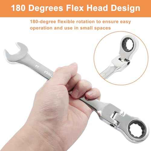 Piutouyar 19mm Flex-Head Ratcheting Wrench, Professional Metric Ratchet Wrench Combination Wrench Box Ended Spanner Tool for Projects Repair(5¡Æ Movement and 72 Teeth 12 Point, CR-V)