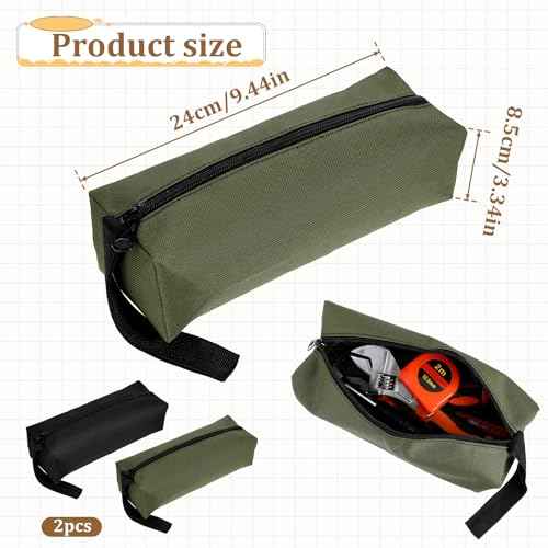 2 Pack Canvas Tool Pouch with Zipper, Tool Pouch Bag, Multi-Purpose Small Zipper Tool Pouch, Multipurpose Zipper Bags, Zipper Utility Tool Bag for Organizer Storage Various Electrician Tools
