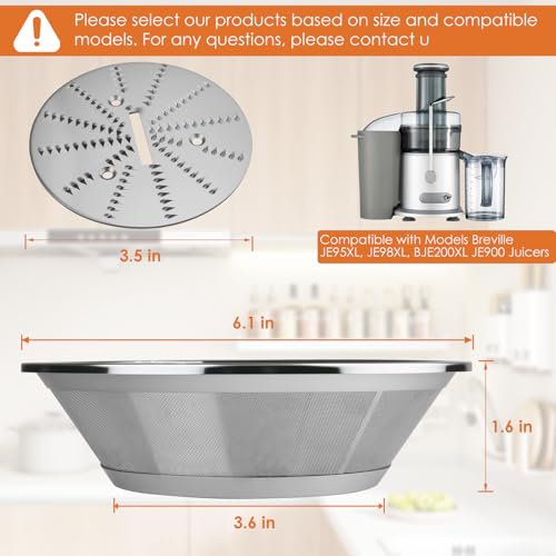 BR-1 Juicer Filter Basket for Breville JE95/JE98/BJE200/BJE510 – 400 Mesh, With Strainer & Screws