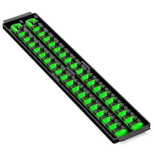 Ernst Manufacturing 8485 Socket Boss, Premium 2-Rail Twist Lock Socket Organizer, 3/8 Inch-Drive, 18-Inch, Green - Made in USA