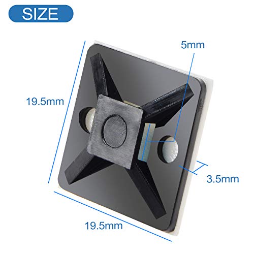 XHF 3/4-Inch Black Self-Adhesive Cable Tie Mounts - 100pcs Wire Clips for Organization