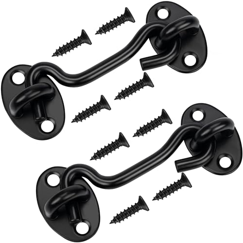 Rainspire 4-Inch Black Hook and Eye Gate Latch with Strong Screws - 2 Pack