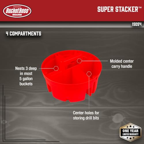 Bucket Boss Super Stacker Small Parts Organizer 15054, Red - Pack of 1