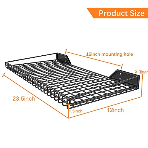 WALMANN 2 Pack Garage Wall Shelf, 23.5" x 12" Wall Mounted Storage Shelves for Garage, Closet, Laundry Room, Heavy Duty Wall Shelving, Holds Up to 65 lbs(Black)