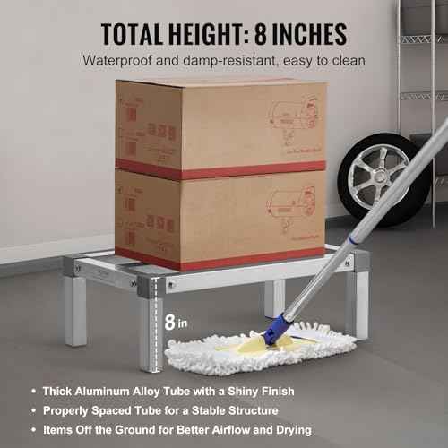 VEVOR Aluminum Dunnage Rack, 24¡± x 14¡± Commercial Food Floor Rack, 8¡± Off the Floor, 1000 lbs Capacity Adjustable Aluminum Storage, for Storage in Restaurants, Kitchens, Garages and Vehicles