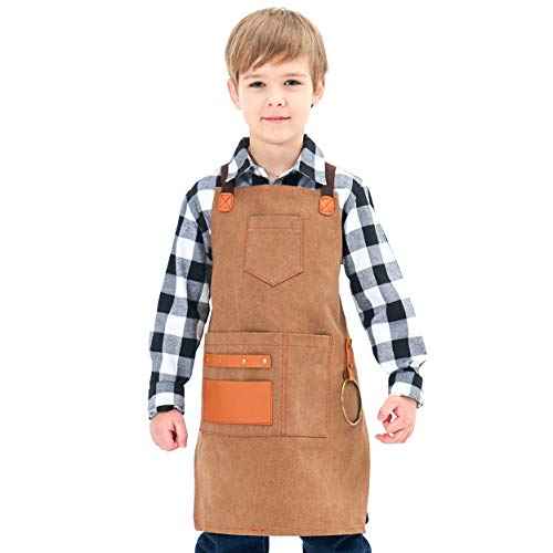NEOVIVA Heavy Duty Work Apron for Kid Boys with Pockets and Adjustable Cross-back Straps