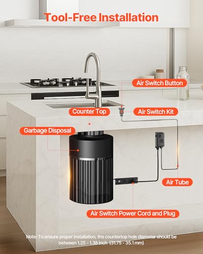 VEVOR 3.5-Inch Dual-Outlet Air Switch Kit for Garbage Disposal (Brushed Silver) – Fits 1.25–1.38" Sink Holes, Granite/Marble/Quartz Countertops