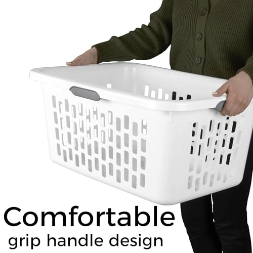 70L Large Plastic Laundry Basket with Grip Handles, Ventilated Rectangular Hamper