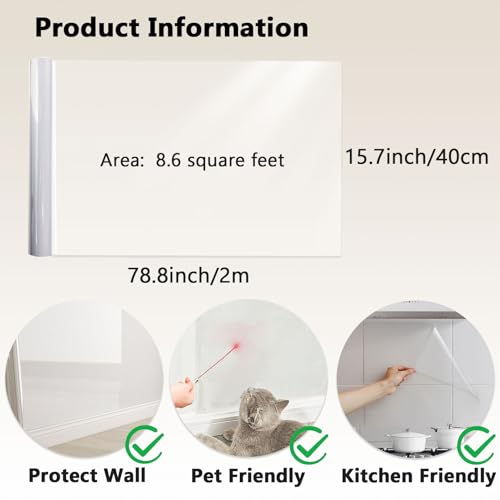 MILEPER Clear Peel and Stick Contact Paper Wallpaper Removable 15.7"x78.8" – Transparent Wall Protector for Kitchen & Home