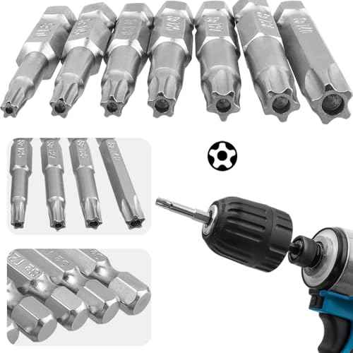 Wolfride 2 Set of 7Pcs 5 Point Torx Security Bits Magnetic 5 point Star Tamper Proof Bit Set 1/4" Hex Shank 5 Sided Torx Screwdriver Bits Set 2-Inch Length |T10 T15 T20 T25 T27 T30 T40