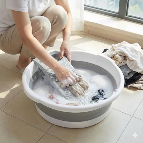 MEOENFT Gray Large Collapsible Laundry Basin with Removable Washboard