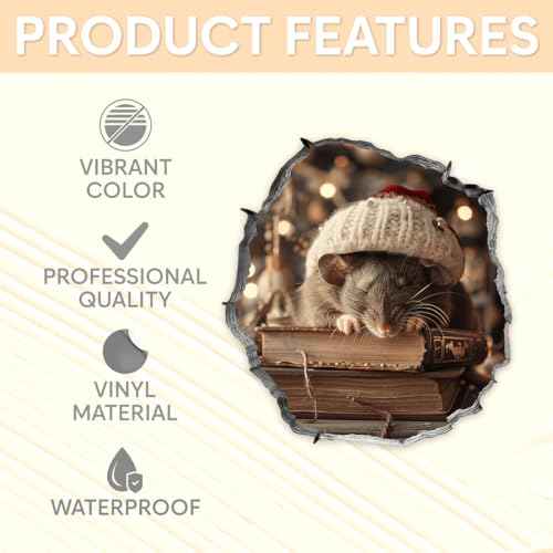 Pack 6 Pcs Mouse Reading Book Wall Sticker for Girls Boys Toddlers Kids Room Bedroom Classroom Car Window Cute Stickers Waterproof Removable Large Vinyl Decals Home Accessories