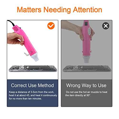 Mini Heat Gun,300W Portable Hot Air Gun Electric for DIY Acrylic Resin Craft, Dryer Crafts Handheld Heat Gun for Cup Turner, Shrink Wrapping, Crafts Embossing, Resin Bubble Remover (Pink)