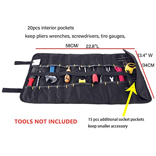 Canvas Tool Roll Up Bag Organizer with Pouches for Wrenches,Screwdrivers,Sockets,Durable Storage Pouch Ideal for Electricians,HVAC Technicians,Plumbers,Carpenters,Mechanics