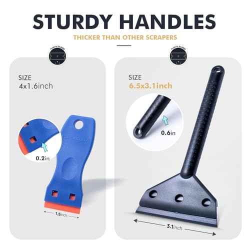 FOSHIO Long Handle Plastic Razor Blade Scraper - 10PCS Plastic Blades for Sticker, Label, Decal, Gasket, Residue Removal & Cleaning