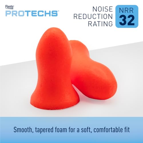 Flents Protechs Foam Ear Plugs, Contoured for Comfort, Ideal for Work with Loud Noise, Heavy Machinery, Construction, Studying & Traveling, NRR 32, Orange, Easy to Use, Made in The USA, 100 Pair