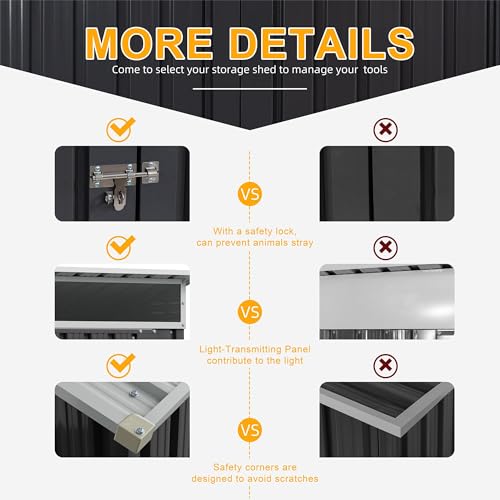 Shintenchi Steel Gray 6x4 FT Outdoor Storage Shed with Lockable Door
