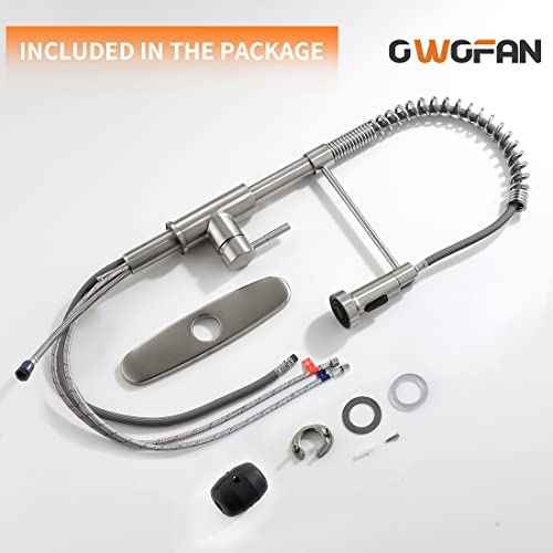OWOFAN Kitchen Faucet with Pull Down Sprayer Brushed Nickel Stainless Steel 1 Handle Pull Out Spring Sink Faucets 1 Hole Or 3 Hole Dual Function for Farmhouse Camper Laundry Utility Rv Wet Bar