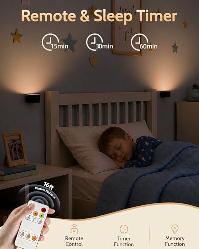 AMETHEUS Black Rechargeable Magnetic Wall Sconce with Remote - 2 Pack