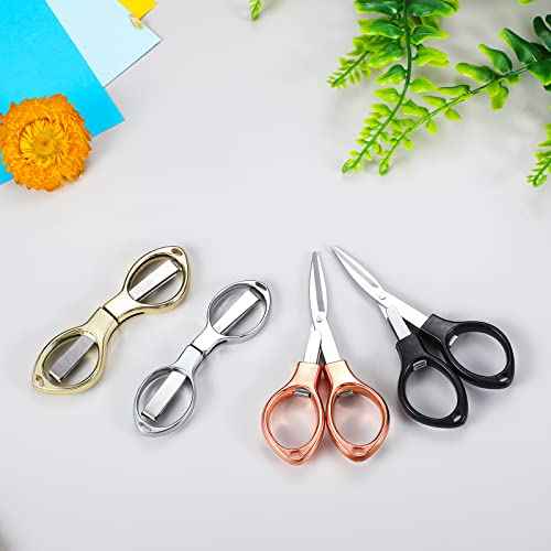 Tatuo 8 Pcs Stainless Steel Scissors Folding Mini Scissor Anti Rust Portable Keychain Scissors Small Glasses Shaped Compact Shear Telescopic Cutter for Travel School Office (Folding, Folding Style)