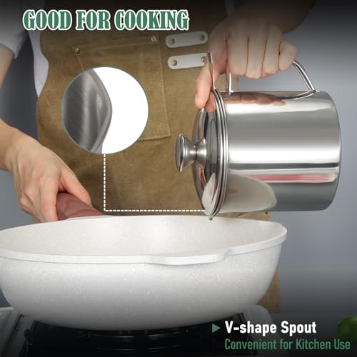 42oz Bacon Grease Container with Strainer and Lid - Tellshun Silver