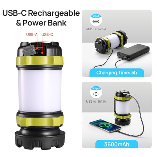 Consciot 2 Pack LED Camping Lantern & Flashlight Rechargeable, 6 Light Modes
