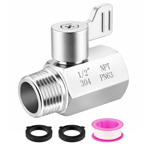 1PC Stainless Steel Shower Shut Off Valve with Handle - Water Flow Control, 1/2" NPT