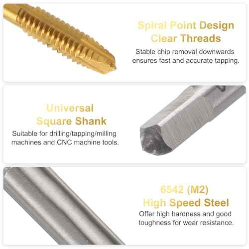 uxcell 2pcs 6-32 UNC B2 Spiral Point Thread Tap, Screw Tap Threading Tapping Tool, Titanium Coated 6542 High Speed Steel Machine Taps Tapping Bit