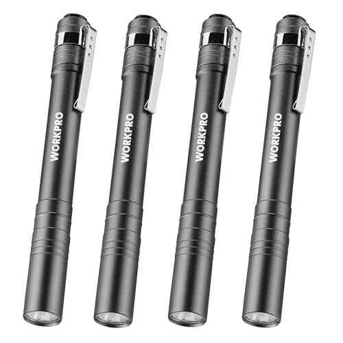 WORKPRO Gray LED Pen Light 4-Pack Aluminum Pocket Flashlights with Clip