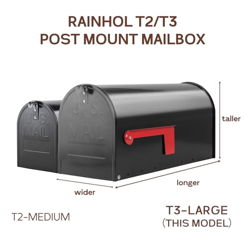RAINHOL Large Black Mailbox - 23 x 10.7 x 8.9 Inches, Rust-Resistant Steel, Outdoor Use