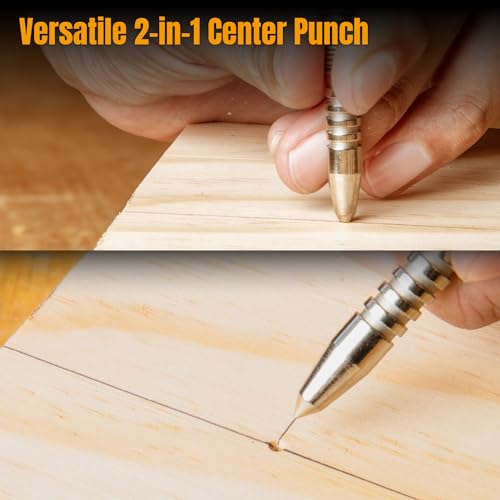 POWERTEC Dual Head Nail Setter & Center Punch, Spring Loaded 1/16" Nail Punch with 3/16" Center Punch, 5000 PSI Striking Force for Marking & Setting Proud Brad Nails, 1PK (71939)