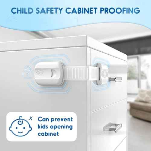 10 Pack Cabinet Locks Baby Proofing, SOGUDE Child Proof Cabinet Locks with 3M Adhesive Child Safety Locks for Refrigerator, Doors, Drawer Locks No Drilling, Cabinet Locks for Babies- White