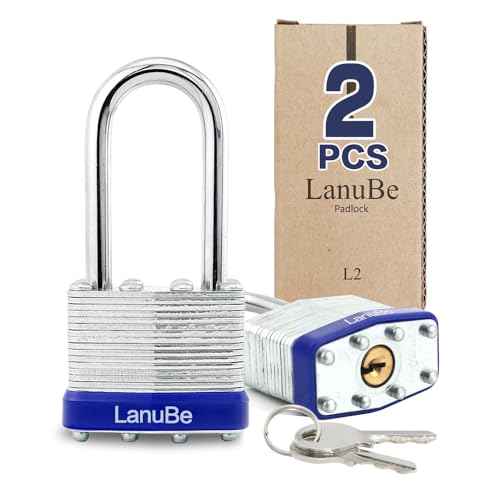 LanuBe Laminated Padlock 1-9/16inch (40mm) Long Shackle 2 Pack Keyed Alike, Blue Plastic Hoop, Bulk Locks for Warehouse, School