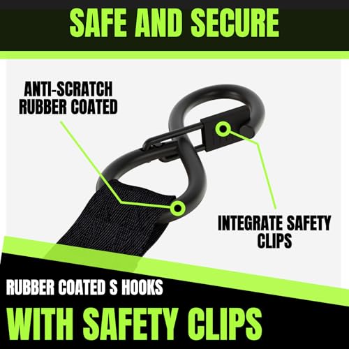 UMIRO Black-Green 2 Pack Heavy Duty 1x12ft Retractable Ratchet Straps for Cargo & Vehicles