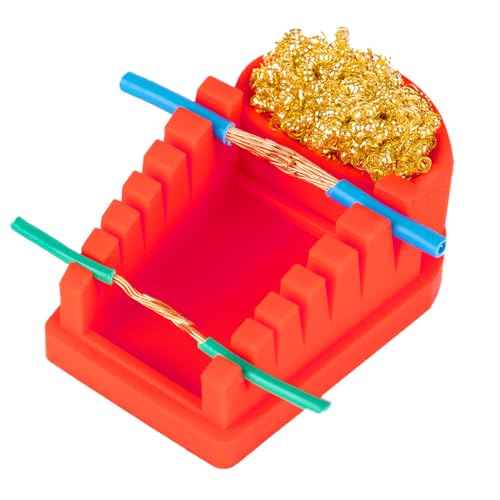 WEP S200 Red Soldering Wire Holder, Heat Resistant Silicone Stand with Brass Wool Tip Cleaner and 6 V-shaped grooves, Helping Hands for Soldering