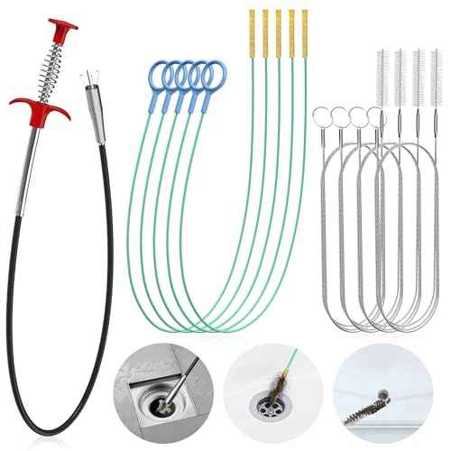 Drain Snake Clog Remover Tool: 5 ¡¿ 30 Inch Sink Snake + 1 ¡¿ 35.5 Inch Drain Cleaner Tool + 4 ¡¿ 59 Inch Tube Drain Brush for Shower, Toilet, Bathroom Sink & Tub (10 Pack)