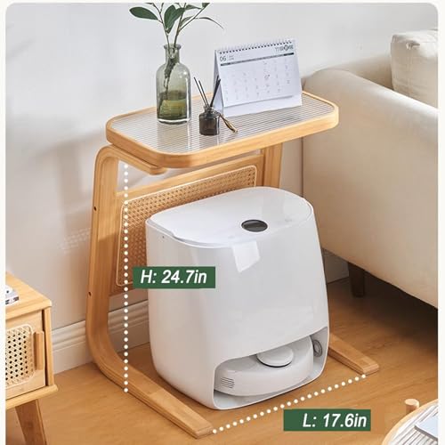 Modern 27 Inch Robot Vacuum Storage Side Table with Rattan Front - Multi-Functional Cabinet, Easy Assembly