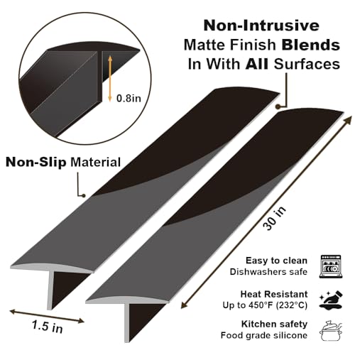 Gosmol 30-Inch Silicone Stove Gap Cover - 2 Pack, Black