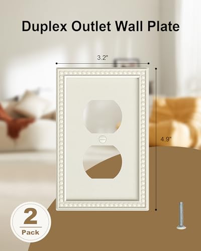 Light Almond 2-Pack Unbreakable Polycarbonate Duplex Outlet Cover Plate - Beaded Border