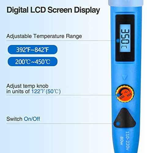 Electronics Soldering Iron Kit, SREMTCH 80W LCD Digital Soldering Gun with Adjustable Temperature Controlled and Fast Heating Ceramic Thermostatic Design, ON-Off Switch 20pcs Solder Kit Welding Tool