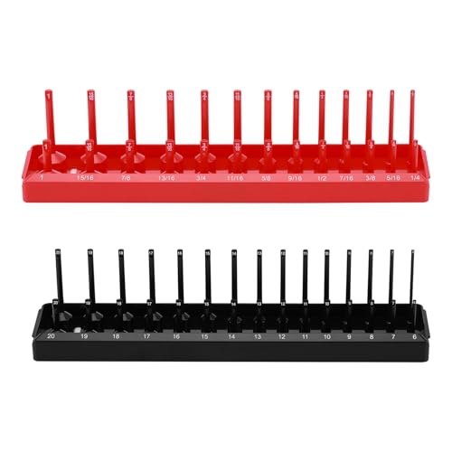 AIRTOON 3/8-Inch Drive Socket Organizer Tray Set – SAE & Metric, 2-Piece, Deep & Standard Holders