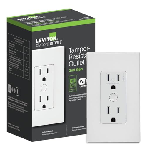 Leviton Decora Smart Wi-Fi Outlet 15A, 2nd Gen, White, Outlet Control