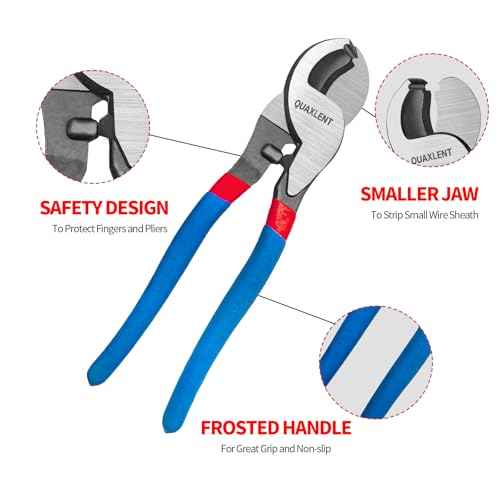 10 Inch Large Cable Cutter Heavy Duty High Leverage Big Wire Cutting Plier Tool for 4/0 Aluminum 2/0 Soft Copper and 100PR 24AWG Comm Cable, Blue