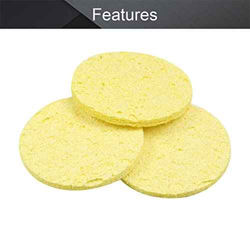 Fielect Thicker Soldering Sponge Soldering Sponge 55mmx55mmx11mm for Iron Tips Cleaner Soldering Iron Cleaning Sponge, 20Pcs, Yellow, Round
