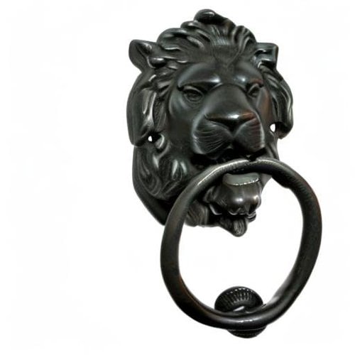 Qparts Regency Lions Head Door Knocker,Solid Brass,H:7 inch,Black,Oxide Finish