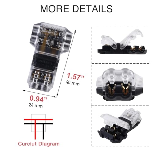 Brightfour 3 Way 2 Pins Low Voltage Wire Connectors 16-18 AWG No Wire Stripping 12 Pack