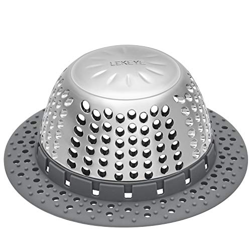 LEKEYE Gray Drain Hair Catcher for Pop-Up & Regular Drains, Stainless Steel & Silicone