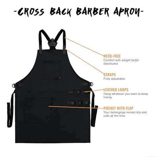 Under NY Sky Cross-Back Barber Apron ? Heavy-Duty Nylon, Water and Chemical Resistant, Flapped Pocket ? Adjustable for Men, Women ? Pro Hair Stylist, Salon, Colorist, Artist