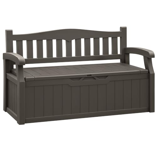 Flamaker Brown 80 Gallon Waterproof Outdoor Storage Bench with Seat, No Cushion